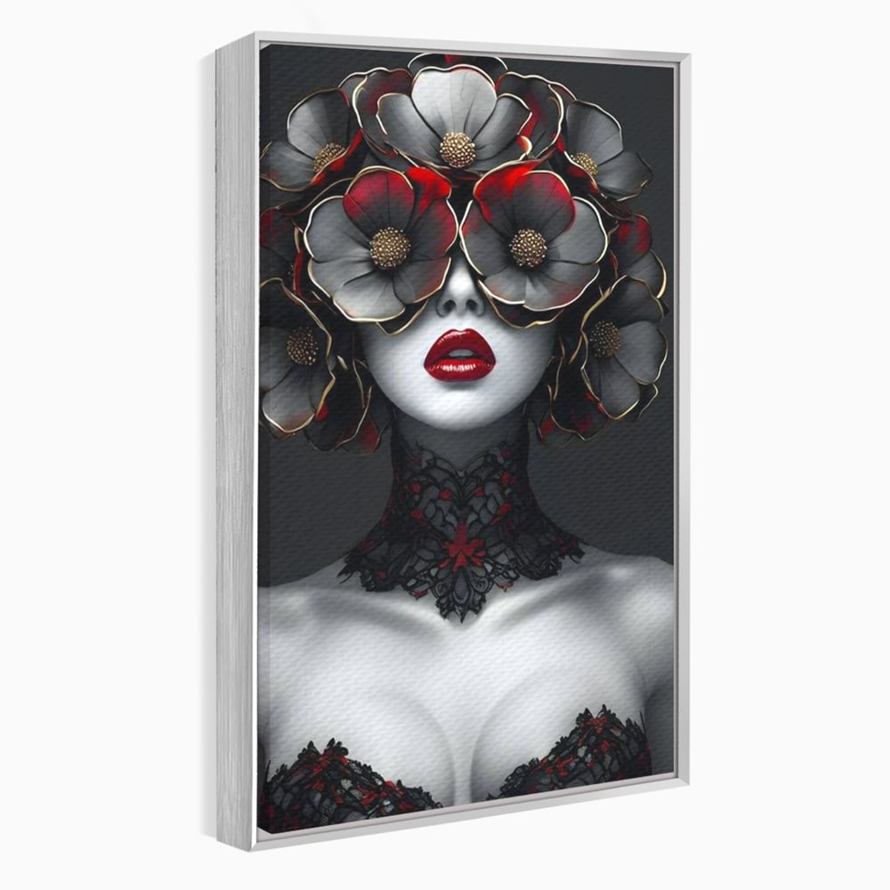 Tablou canvas cu tablou canvas portret feminin gotic, in rama de aluminiu argintiu